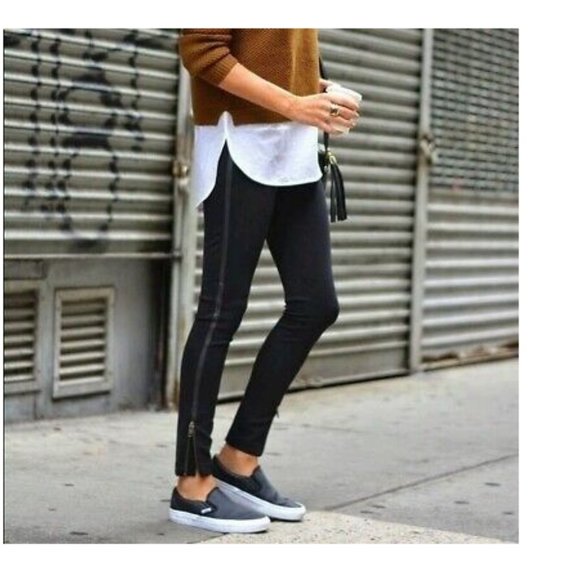 J. Crew Pants - J.CREW Leather Trim Zipper Accent Slim Fit Leggings Pull On Pants Women's size 4